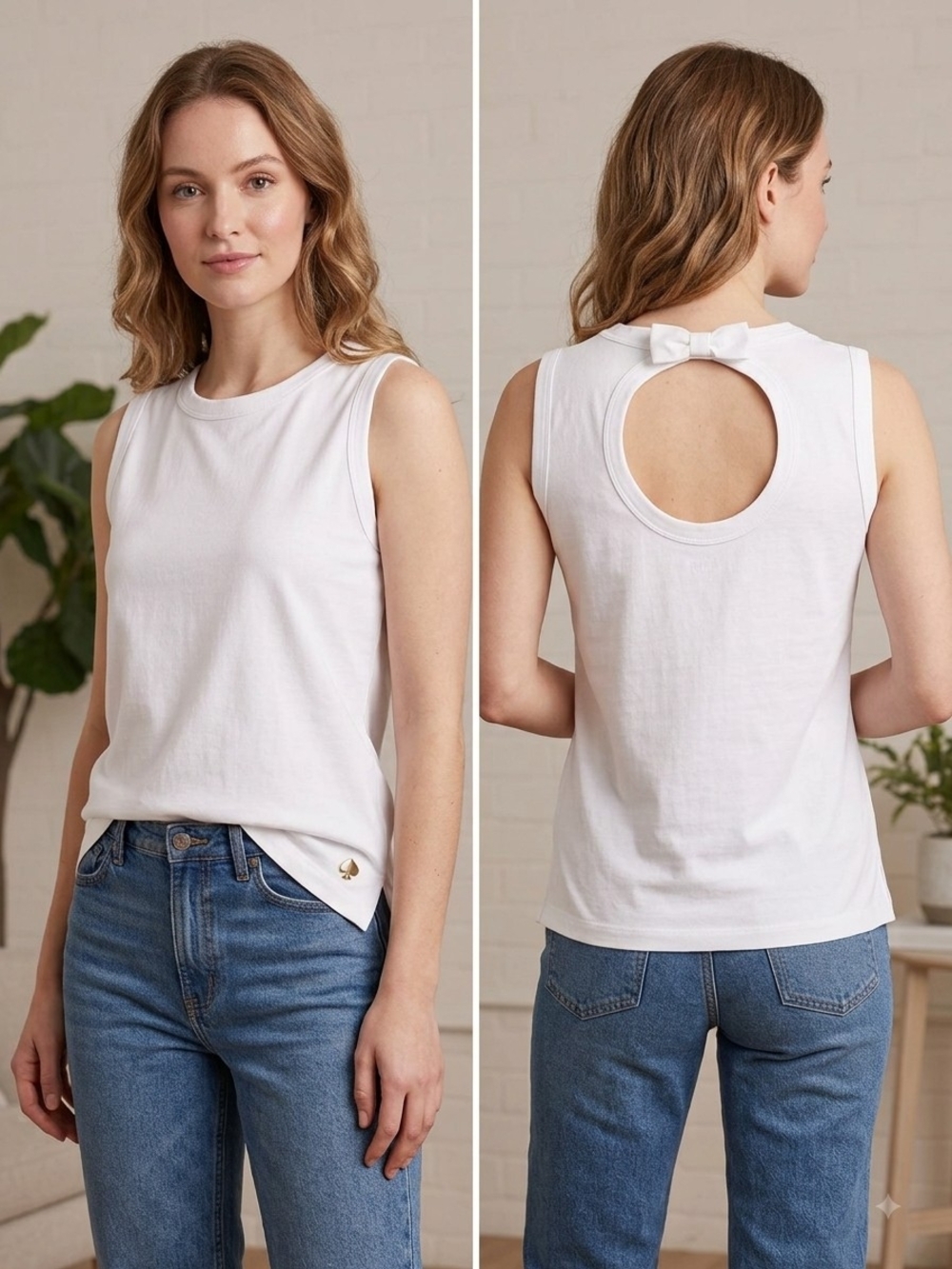 Kate Spade New York White Minimalist Quiet Luxury Bow Back Cutout Cotton Large